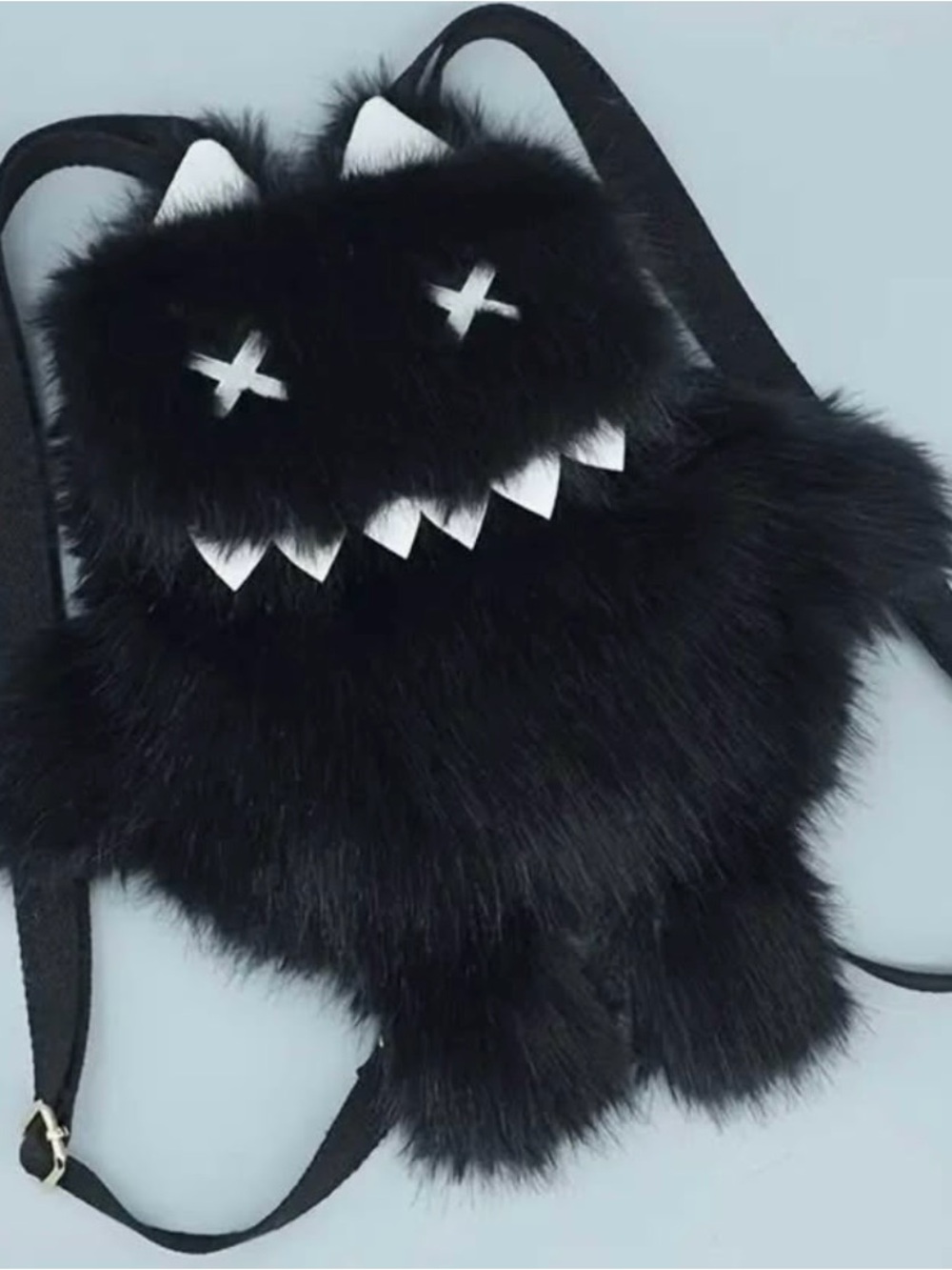 Black Furry Monster Backpack 15.75”x9.85”Adjustable Straps